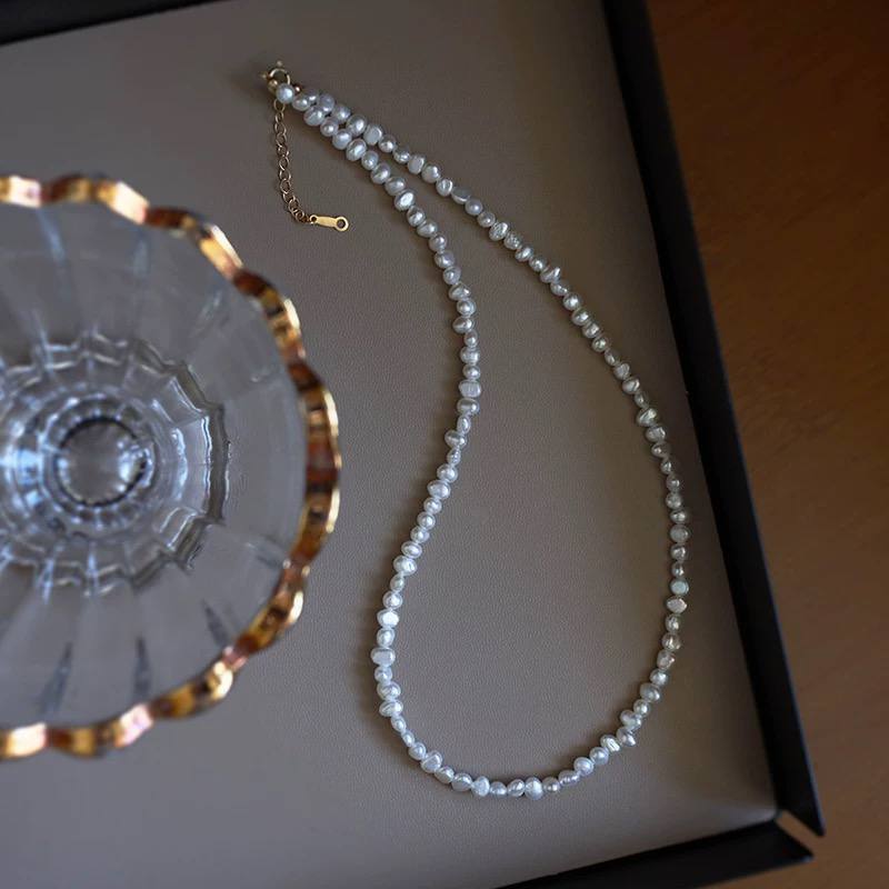 Natural Baroque Pearl Necklace with Irregular Silver Beads – Women’s Elegant Collarbone Jewelry