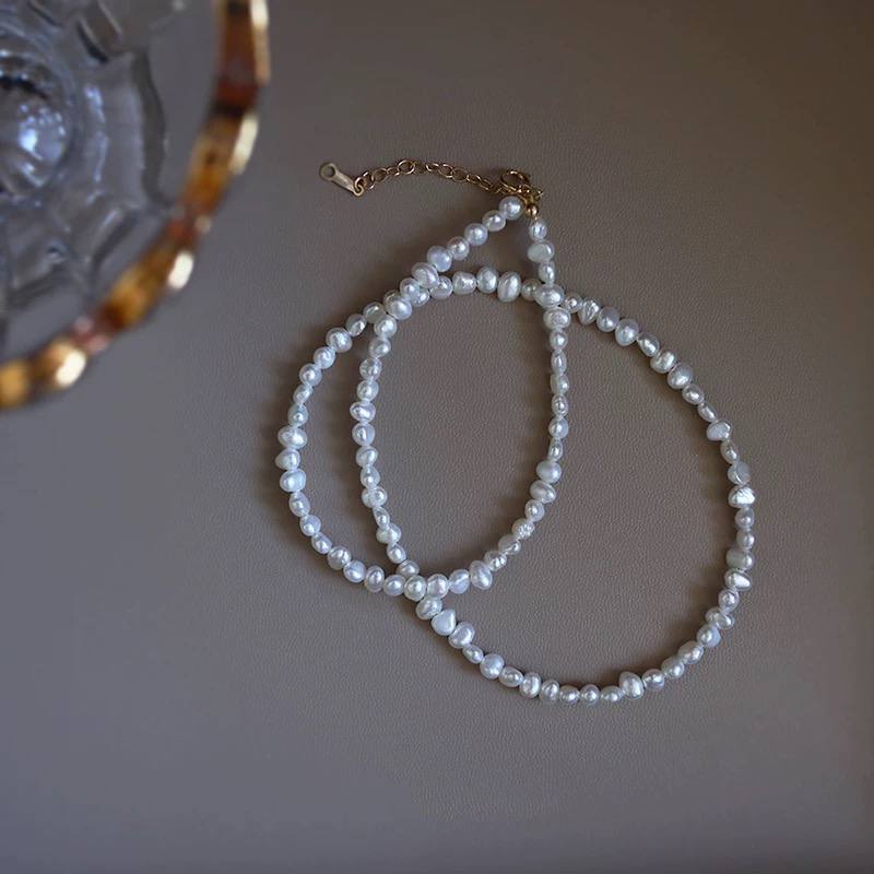 Natural Baroque Pearl Necklace with Irregular Silver Beads – Women’s Elegant Collarbone Jewelry